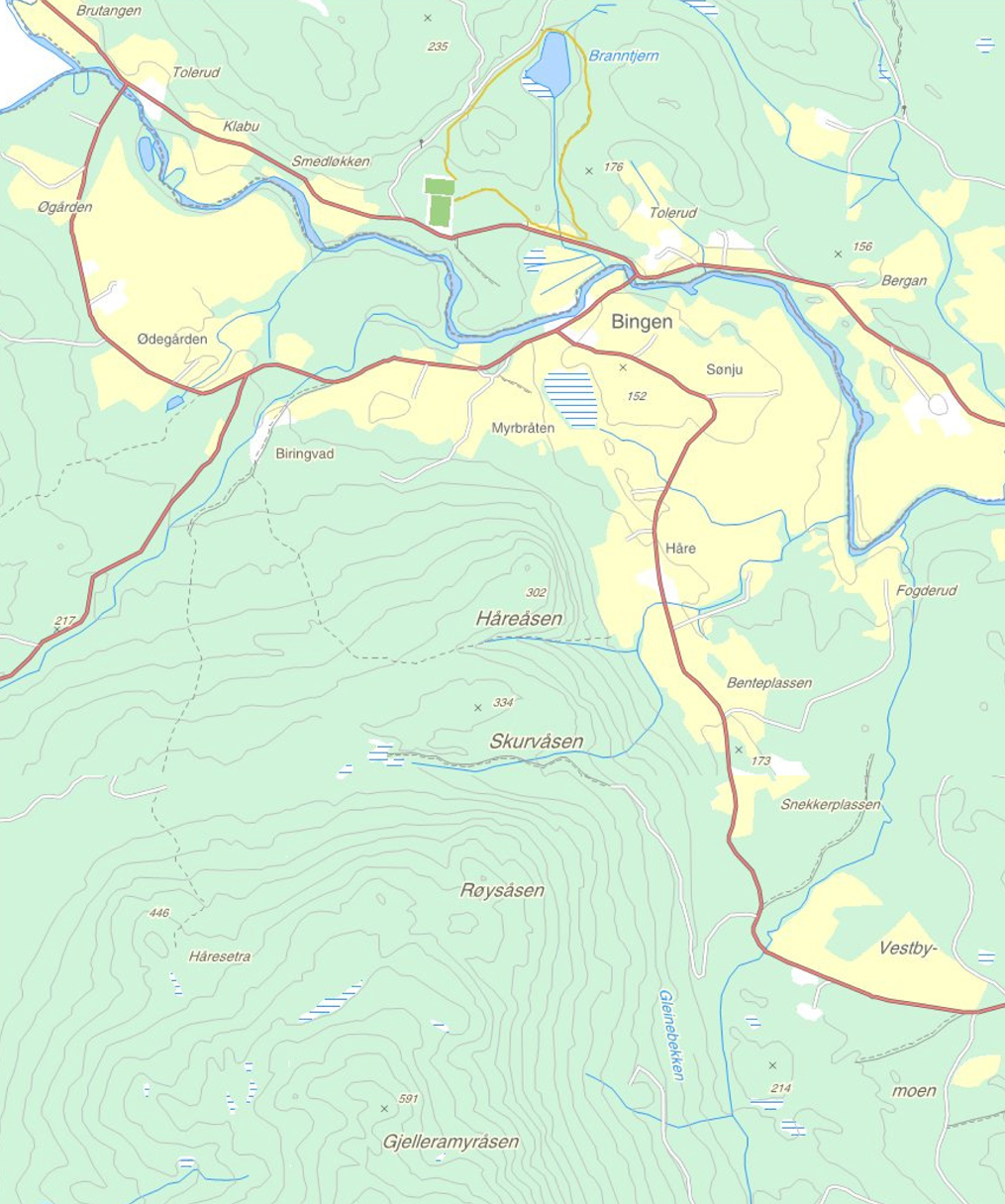 Kart over Nord-Bingen.