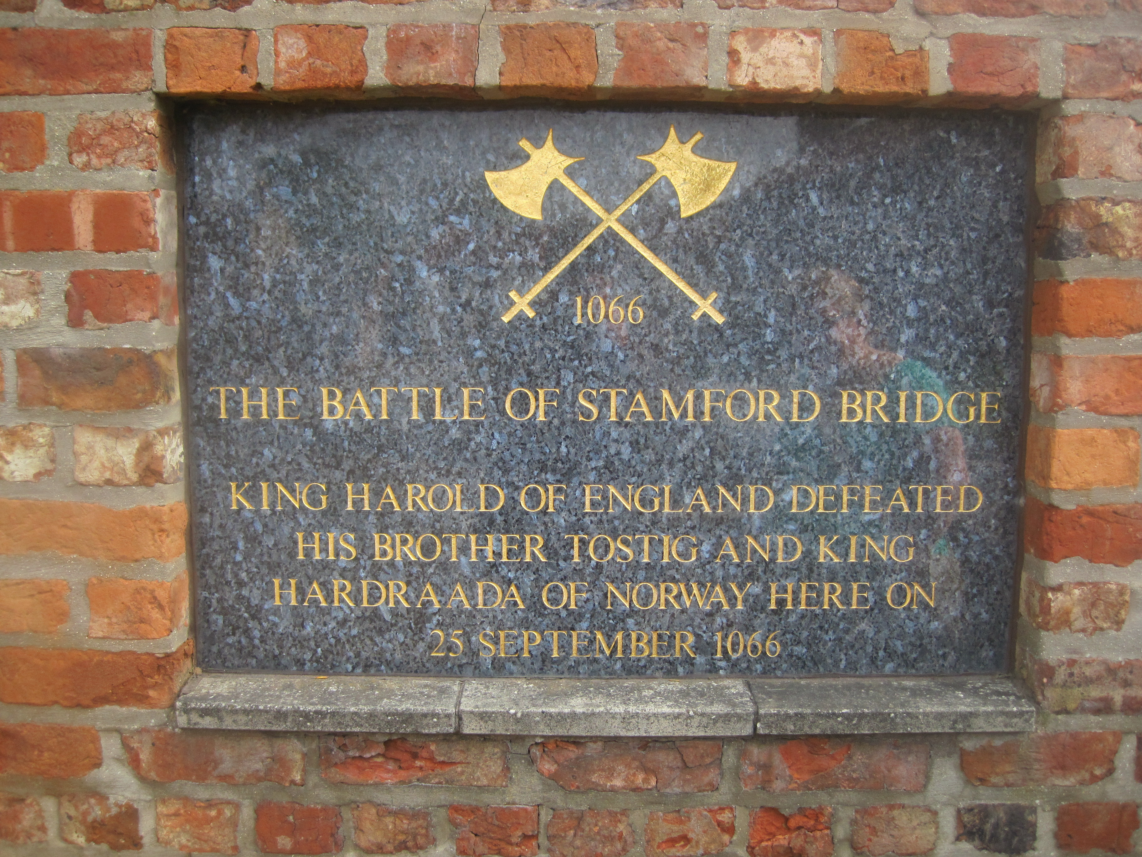 Slaget ved Stamford Bridge 1066 minneplate