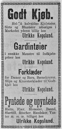 Ulrikke Kopsland annonse 1891.jpg