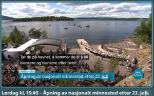 Åpning av nasjonalt minnested etter 22. juli om navnene som skal skinne skjermdump fra NRKs direktesending, lørdag 18.06.2022.png