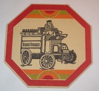 Ølbrikke fra Schous bryggeri fra 1971 som viser tegning av bryggeriets - og landets - første lastebil.