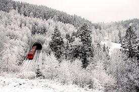 Mellom Skullerud og Mortensrud har Østensjøbanen nærkontakt med Marka. Foto: Leif-Harald Ruud (2007).