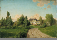 Øvre Munkedammen, malt av Johan Fredrik Eckersberg. Huset i empire ble revet i 1875. Foto: Oslo Museum