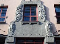 Detalj fra fasade i nybarokk fra bygning i Øvre Vollgate 11 i Oslo fra 1916. Foto: StigRune Pedersen