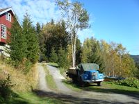 Hustuft lokalisert bortenfor plankestabelen bak bilen.