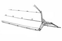 Kjøl med ekstra trelist under (kjølen utvendig).