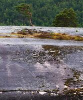 Sagelv helleristningsfelt ved Sagelva i Hamarøy kommune i Salten. Foto: Olve Utne, juli 2009.