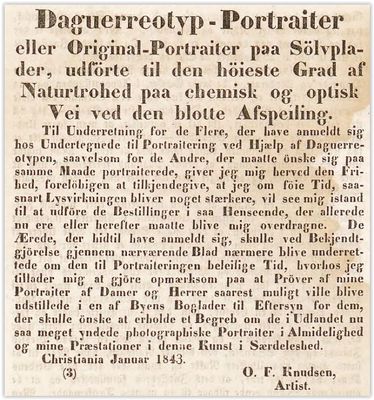 1843: Knudsen annonserer i Den Constitutionelle