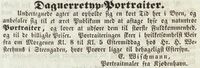 1848: Wischmann tilbyr fototjenester i Kristiansand (Kristiansands Stiftsavis og Adresse-Contors Efterretninger 24/5 1848)