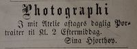1866: Sina Hjorthøy annonserer 3/1 1866 i Vestlandske tidende sitt atelier der hun tok portretter.