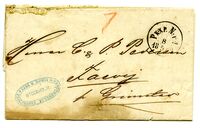 1869: Herrene C(hristen) og P. Pedersen får brev fra Stockholm. Brevet er adressert til Fævig pr Grimstad. (Fra egen samling Jarl V. Erichsen)