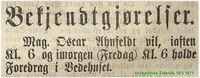 I mai 1871 var Oscar Ahnfeldt i Arendal. (Vestlandske tidende 18/5 1871)