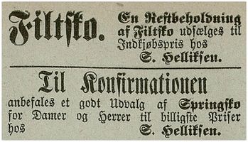 1881: Dobbel skomakerannonse for filtsko og springsko
