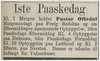 1884: Lars Oftedal holder andakt og oppbyggelse på Fevik bedehus m.v.