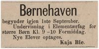 1886: Oppstart høsten 1886, med undervisning for de større barn i elementærfag.