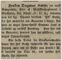 1887: Forhåndsomtale av debut i Stockholm.