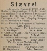 1888: Idrett, sang og musikklivet i Arendal inviterer til felles stevne (Agderposten 4/1 1888)