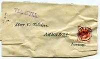 1889: Konvolutt - preadressert til "Herr G. Tellefsen, Arendal, Norway". Brevet viser at Tellefsen har lagt til rette for fast korrespondanse hjem til Fevik, men via postkontoret i Arendal. Kanskje var dette et brev fra en skipper som rapporterte til rederen? Eller annen fast korrespondanse med en megler eller kontakt i Newport i England?