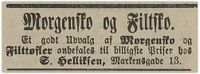 1890: Før jul annonserer skomakermester Syvert Helliksen morgensko og filtsko til salgs.