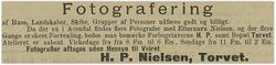 1891: Annonse for fotograf H P Nielsen