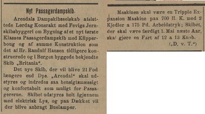 1893: Randulf Hansen bygger skip for Arendal dampskibsselskab.