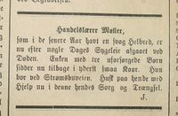 1893: Oppfordring gjennom Vestlandske tidende om å støtte familien etter at Niels døde.