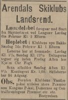 1897: Arendal skiklub inviterer til landsrenn (Agderposten 3/2 1897)