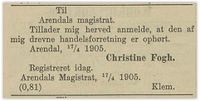 1905: Christine Foghs firma opphører.