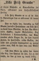 1907: Signaturen "J W." omtaler Myhrslos bok "Lille Frits Grande". (Agderposten 20/12 1907)