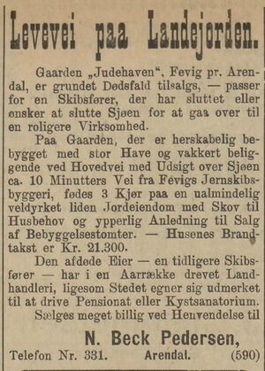 19081219 Norges Sjøfartstidende - Judehaven til salgs.JPG