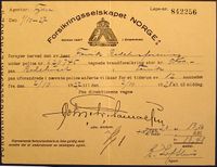 1927: Klemmet Lofthus er agent for Forsikringsselskapet Norge når brannforsikringen for Fevik bedehus fornyes.