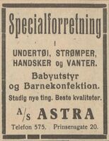 A/S Astra. Annonse i Østlands-Posten 29. september 1928