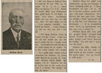 1928: Mathias Hørte fyller 85 år og omtales i lokalavisa. (Kilde: GrømstadPosten 22/10 1928)