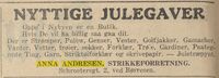 Annonse for strikkeforretning i Schrøeters gate 2. Foto: Sandefjords blad (17.12.1929).