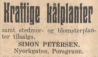 Simon Pettersen selger planter. Porsgrunns Dagblad 19. mai 1930.