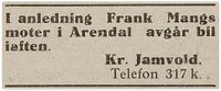 1936: Drosjeeier Kristen Jamvold tilbyr skyss til møter i Arendal med vekkelsespredikanten Frank Mangs.