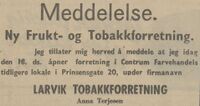 Larvik Tobakkforretning åpnet 18. desember 1936.