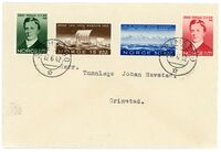 1942: Johan Havstad var tidlig en av de sentrale samlerne i Grimstad filatelistklubb. Her har han sikret seg Nordraak-frimerkene stemplet første dag i Grimstad. (Fra egen samling Jarl V. Erichsen)