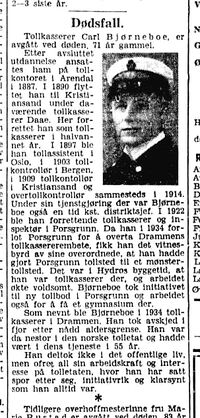 Minneord 1943. (Aftenposten 31/5/1943)