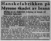1947: Agderposten omtaler brannen i hanskefabrikken.