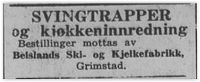 1947: Fabrikken annonserer sin produksjon av svingtrapper og kjøkkeninnredning.