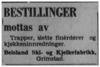 1949: Annonse for trapper, finérdører og kjøkkeninnredninger.