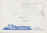 Konvolutt med Rolf Myrvangs logo, stempet 1958