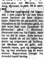 1977: Agderpostens minneord ved Jøl Bårdsens bortgang.