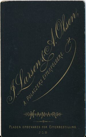 28 Ukjent mann, fotograf Larsen & Olsen, Hamar bakside.jpg