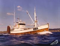 Her eit fint bilde av «Nybør», H-1-B, sørgåande over Sletta i 1989 med nytt overbygg.