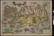 A. Velleius' kart over Island, utgitt i Antwerpen i 1585.