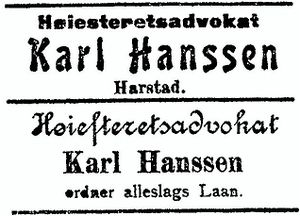 ANNONSE I HARSTAD TIDENDE 20. 2. 1905.JPG