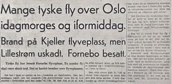 Aftenpostens aftennummer 9. april 1940 melder om dramatiske hendelser.