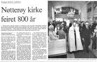 Faksimile fra Aftenposten 7. oktober 1985: Nøtterøy kirkes 800-årsjubileum.}}